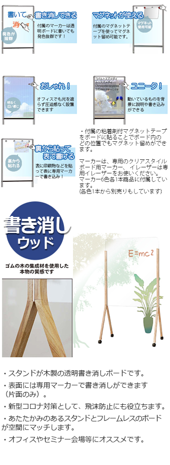 クリアスタイルボード ウッド 透明の脚付ボード（片面）（品番CLBO-M1